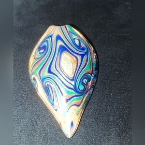 Art Glass Pendant Teardrop Teal Blue Silver